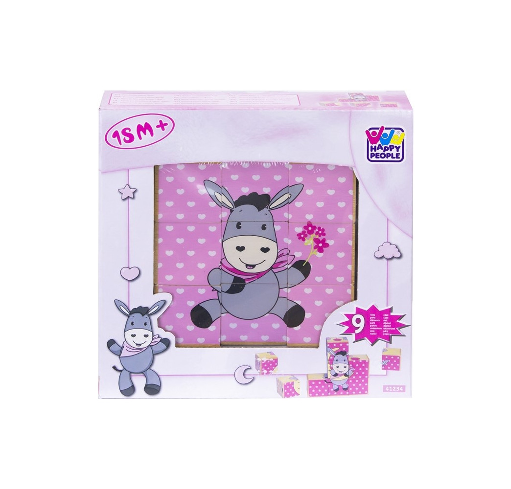 Happy People Wooden puzzle 9pcs pink – drewniana zabawka dla dzieci