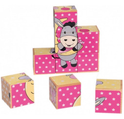 Happy People Wooden puzzle 9pcs pink – drewniana zabawka dla dzieci